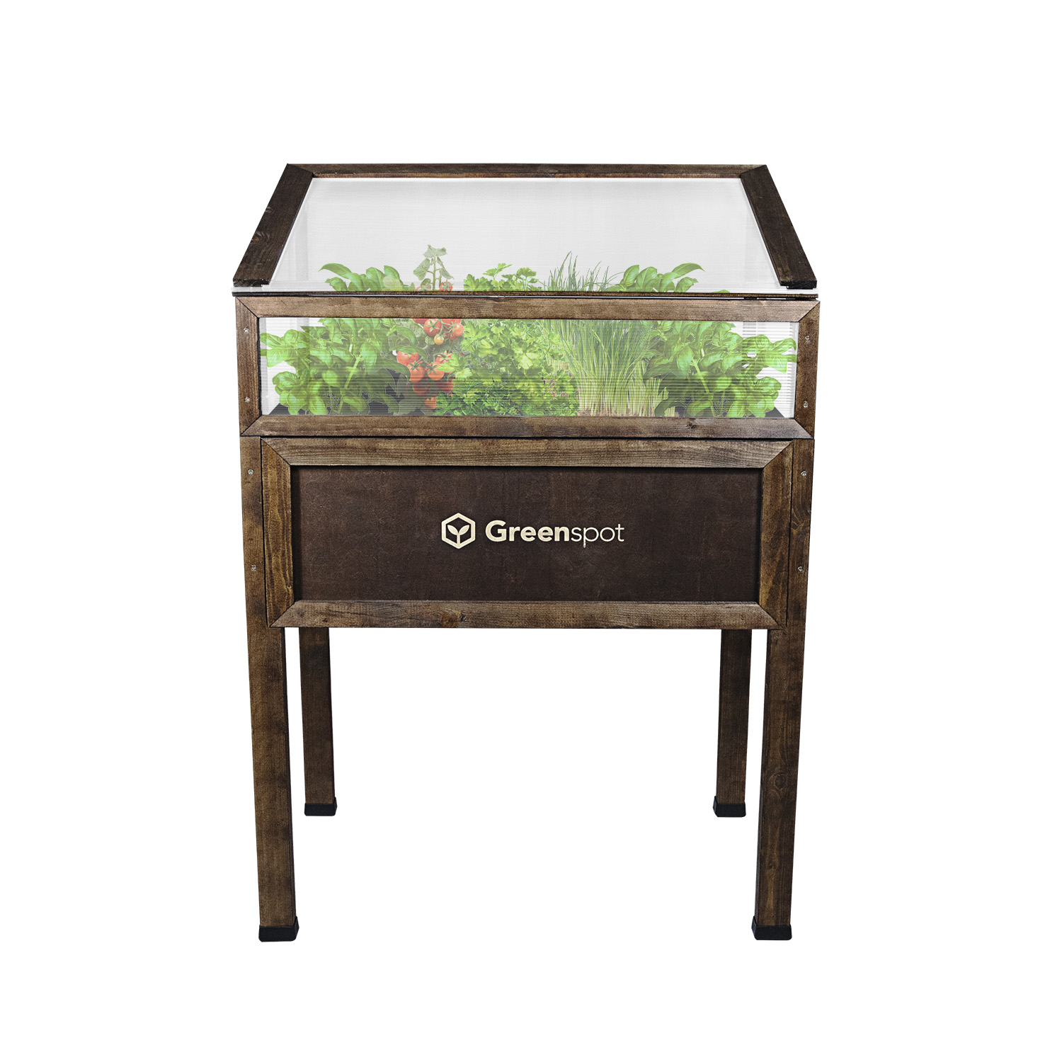 mala szklarnia ciemny palisander zamknieta przod z warzywami (1) warzywniak drewniany